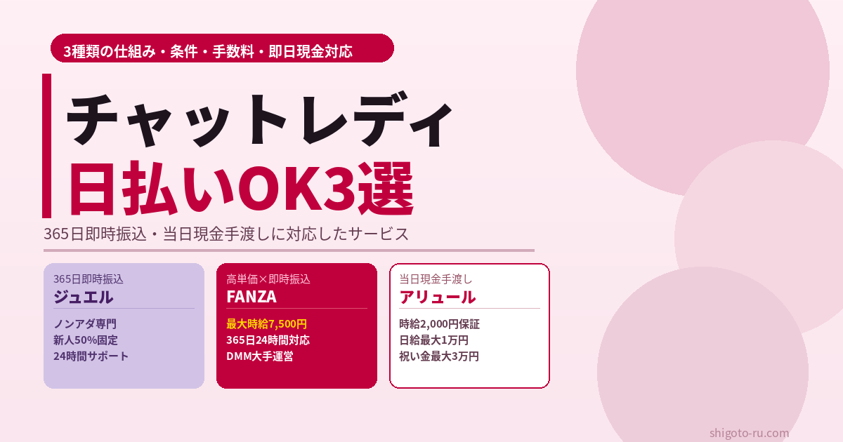 チャットレディ日払いOKの選び方と仕組み｜即日現金・翌日振込対応おすすめ3選【2026年最新】