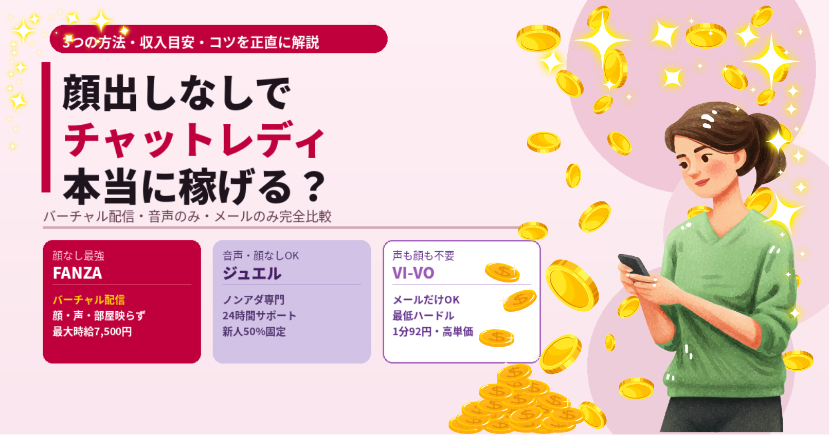 チャットレディは顔出しなしで稼げる？3つの方法と収入目安を正直に解説【2026年最新】