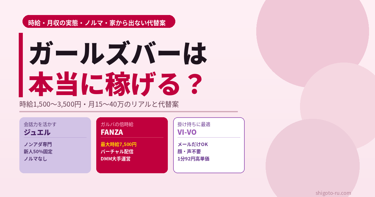 ガールズバーは本当に稼げる？時給・月収の現実と体を使わない代替案【2026年最新】