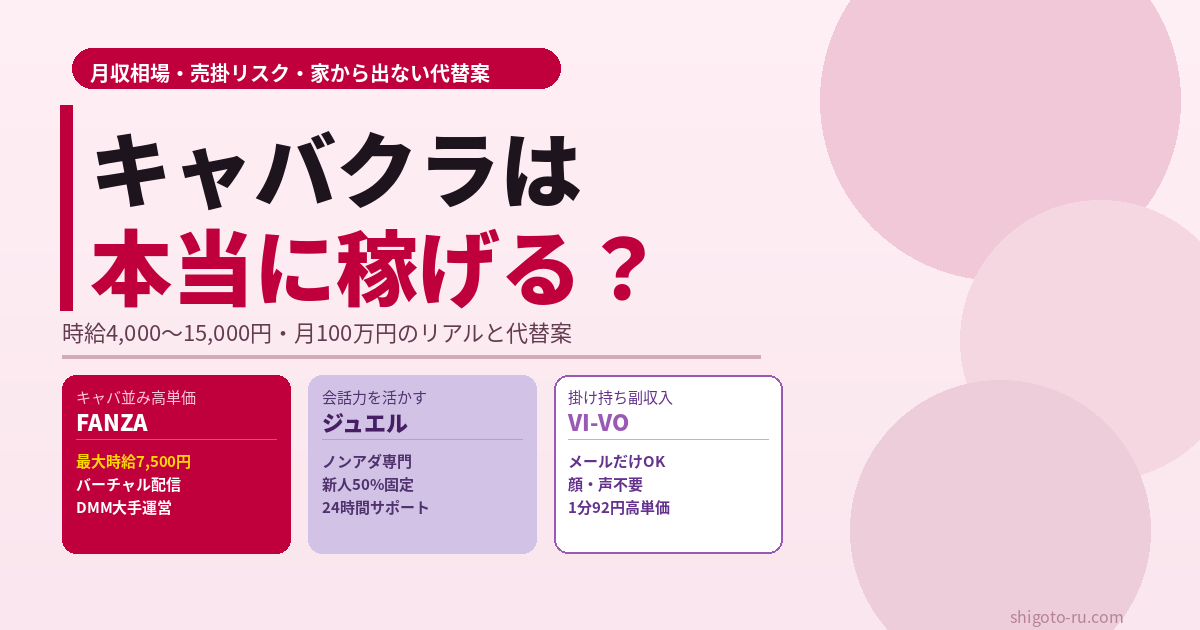 キャバクラは本当に稼げる？月収・時給のリアルと家から出ずに同等稼ぐ代替案【2026年最新】