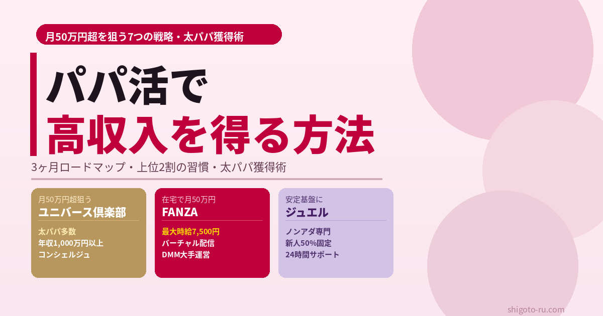 パパ活で高収入を得る方法7選｜月50万円超を狙う戦略と太パパ獲得術【2026年最新】