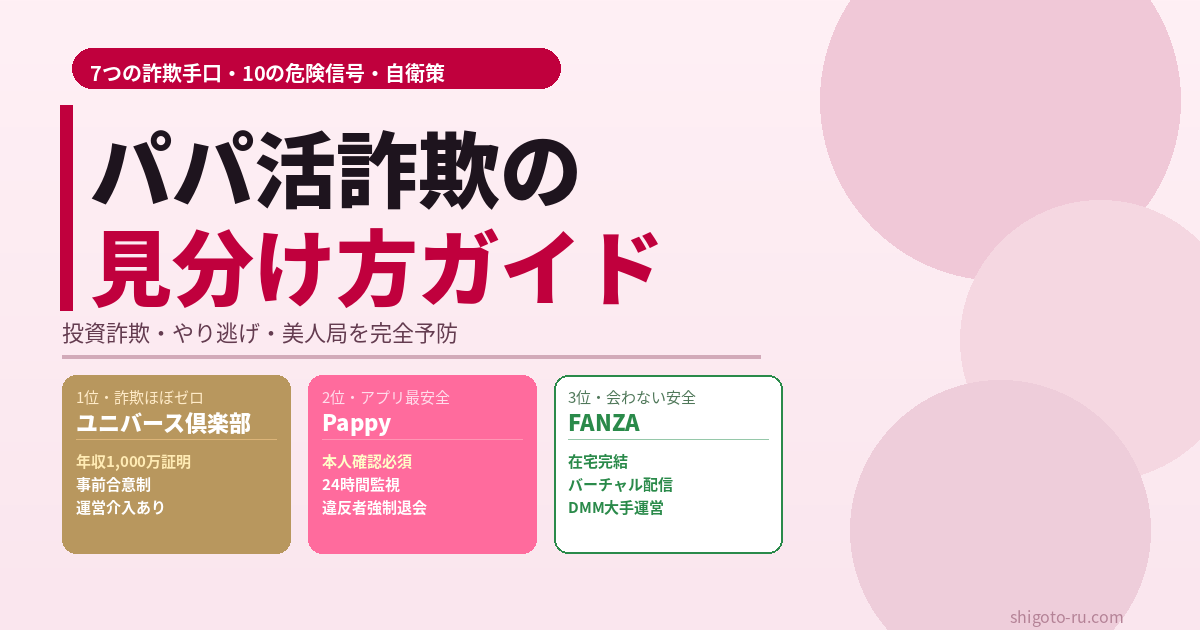 パパ活詐欺の見分け方｜女性が遭う7つの手口と回避策【2026年最新】