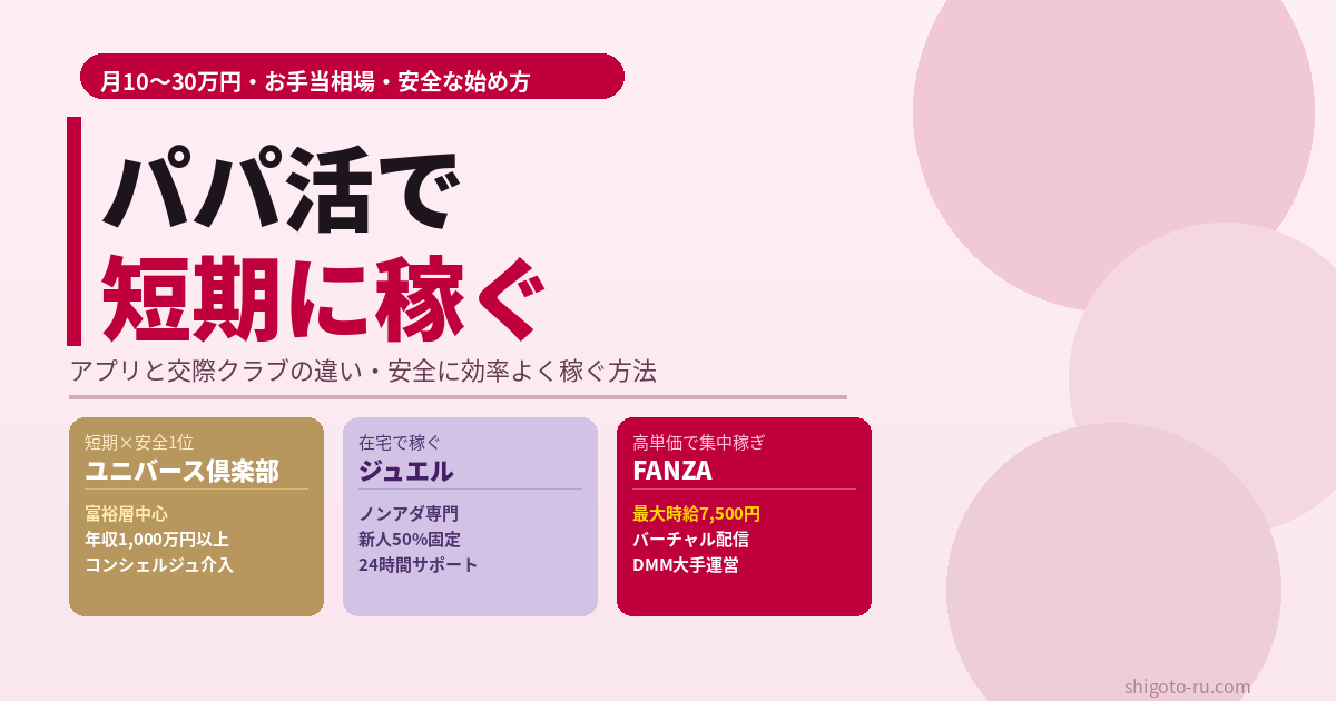 パパ活で短期で稼ぐ方法と相場・安全な始め方【交際クラブで月10〜30万円】2026年最新