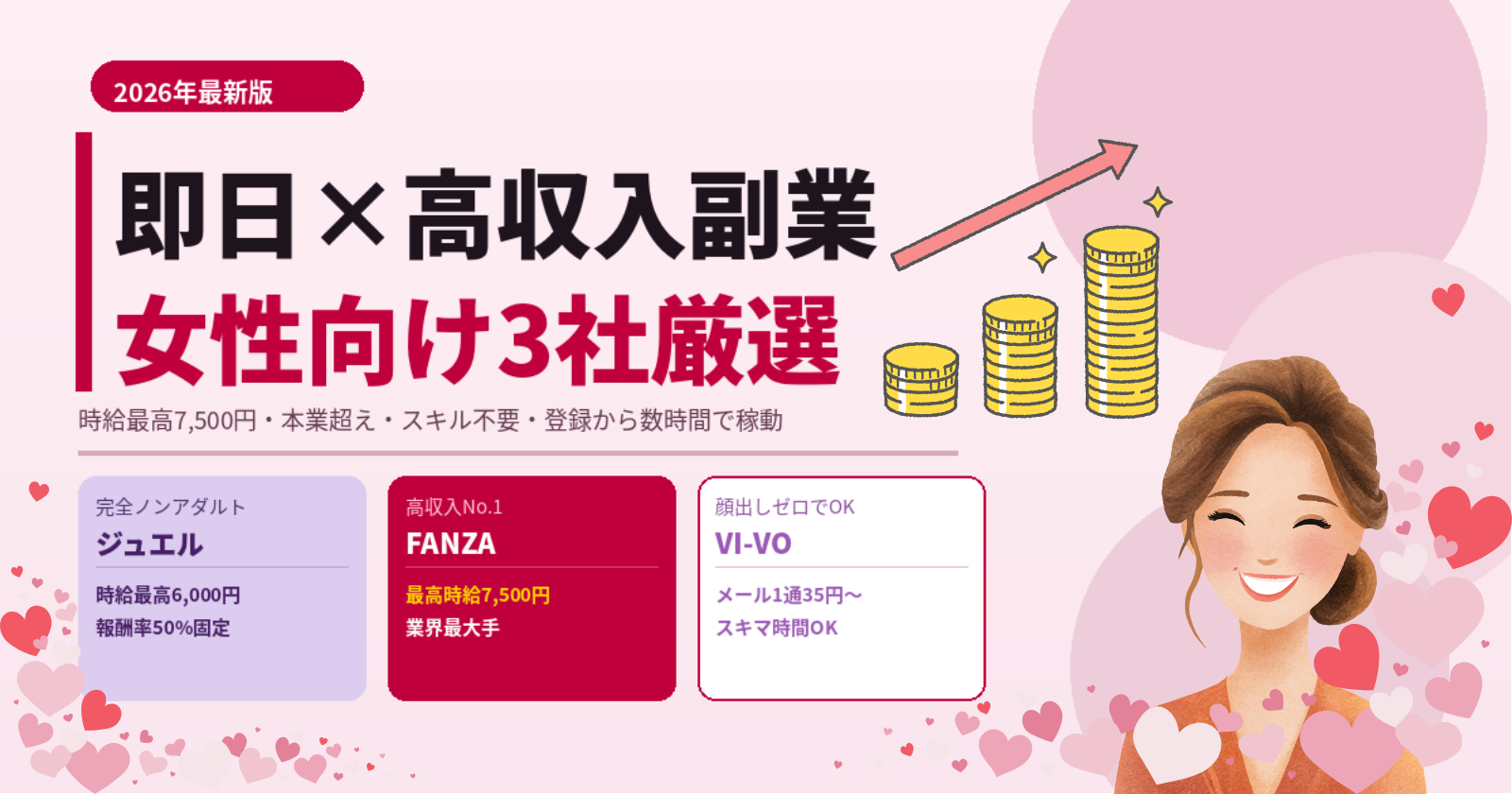 即日×高収入の女性向け副業3社｜時給最高7,500円・スキル不要で月20万円【2026年最新】